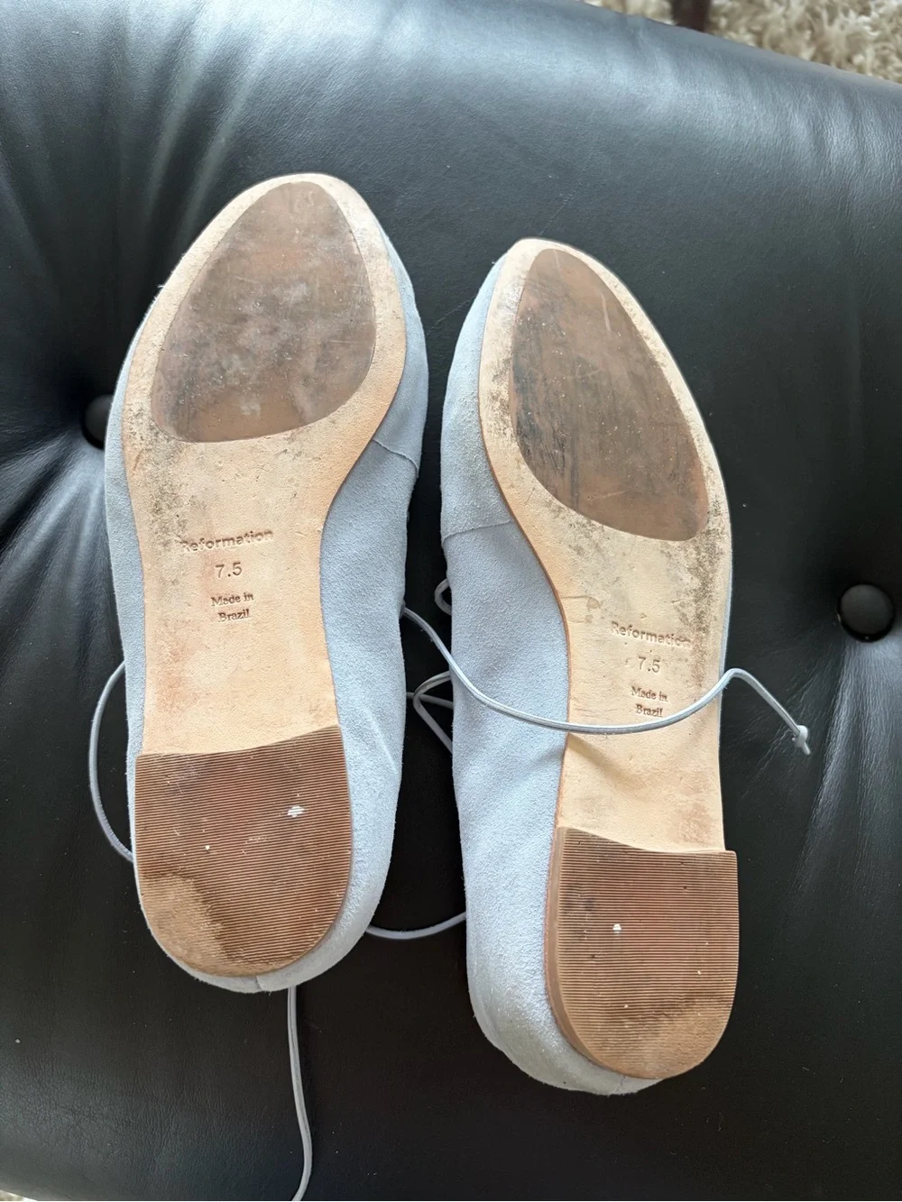 Reformation Lace-Up Women’s Suede Ballet Flats — Light Blue